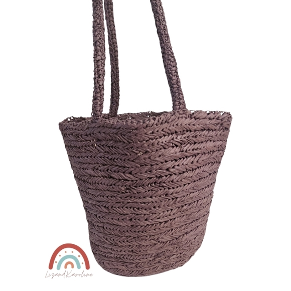 New! J. Crew Malta Handwoven Straw Bucket Tote in Rich Hickory - Picture 3 of 13